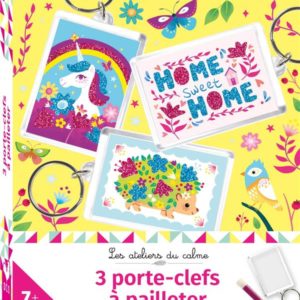 3 PORTE-CLEFS A PAILLETER - MINI BOITE AVEC ACCESSOIRES