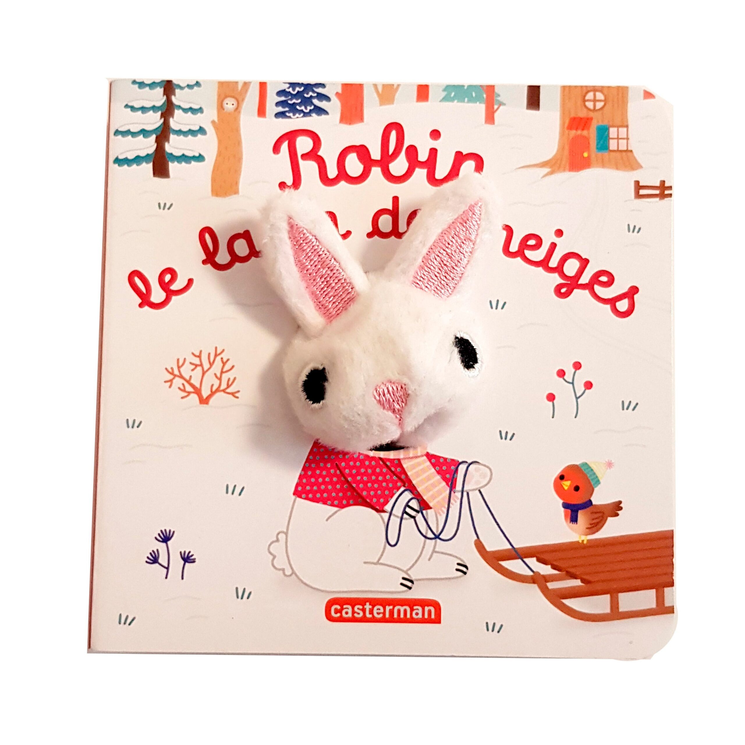 LES BEBETES - T106 - ROBIN, LE LAPIN DES NEIGES - LIVRE MARIONNETTE POUR BEBE - DES 3 MOIS