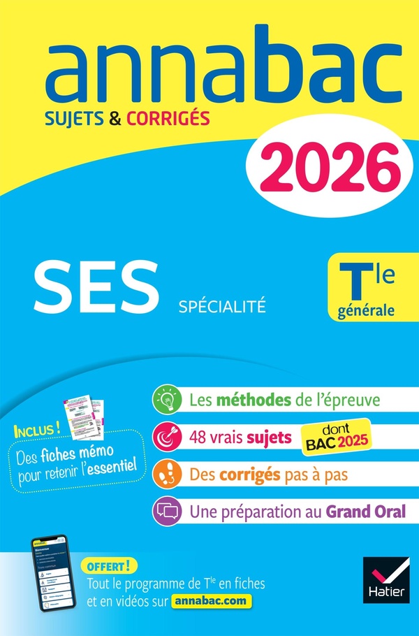 ANNALES DU BAC 2026 - ANNABAC SES TLE GENERALE (SPECIALITE) - SUJETS CORRIGES & METHODES DE L'EPREUV